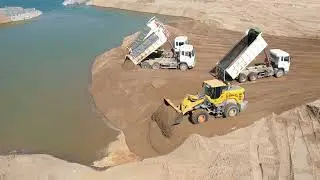 New Update Filling Up Build Sand Loader pushes sand Wheel Landfill! Truck 25.5Ton Dumping Soil