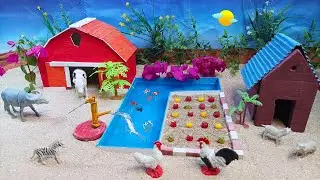 Mini Diy cow barn, make a garden fruits | farm tractor build house | big water pool #farming #farm