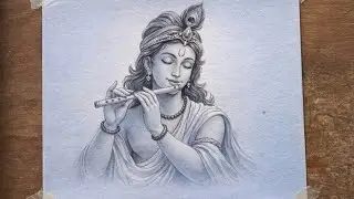 Lord Krishna Pencil Sketch | Flute Playing Krishna Drawing | Easy Pencil Art #drawing #art #god 