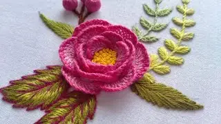 Rose Hand Embroidery Design | Beautiful Flowers Stitching | Tutorial for Beginners | Trellis Stitch