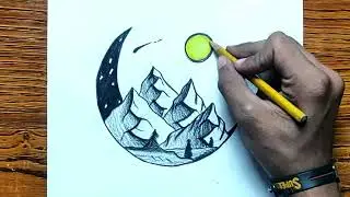 Circle Drawing - Beautiful Moonlight Scenery Easy