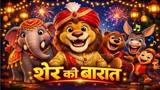 Sher Ki Barat | शेर की बारात | Hindi rhymes |  funny animal song | chiku cartoon 