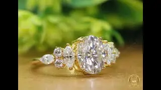 4.54CTW Oval Cut Colorless Moissanite Ring,Three Stone Engagement Bridal Ring