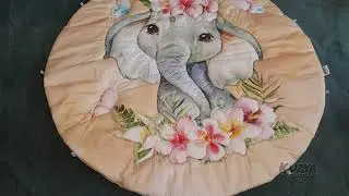 Round nursery rug with elephant  Baby play mat  Мягкий круглый детский коврик