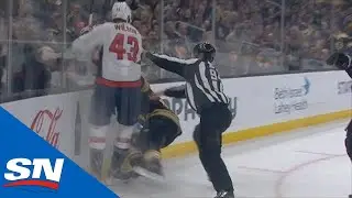 Tom Wilson Tries To Get A Piece Of Brad Marchand Behind The Play