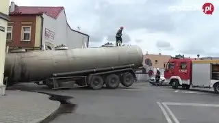 Miejska Górka. Przewrócona cysterna z gnojowicą