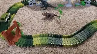 HOMOFY Dinosaur Toys 142pcs Slot Car Race Flexible Tracks 2 Dinosaurs