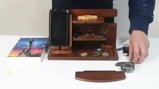Key ,Wallet, Watch Stand Wood Phone Docking Station Nightstand Shelf