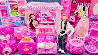 13 Minutes Satisfying with Unboxing Barbie Princess Bed & Furniture Play Set Review Toys | ASMR