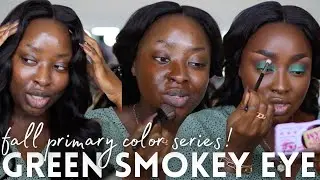 FALL GREEN SHIMMER SMOKEY EYE DARK SKIN FENTY BEAUTY SNAP SHADOW HOW TO BLEND EYESHADOW |Mena Adubea
