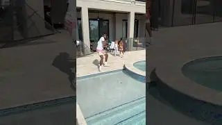 Dad londyn and Londyn throws hover board in the pool #shorts
