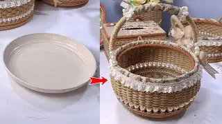 Easy Craft Idea, How to Weave Jute Rope Basket with Plate at Home #craft #diy #handmade