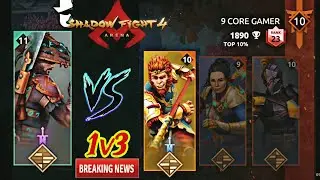 Shadow fight 4 // 1vs3 Fight // SHANG vs  MONKEY KING. JET.   KATE // Level -11 Telent -4