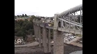 HST and Sprinter diesels crossing the Royal Albert Bridge at Saltash, Cornwall, in July 2002