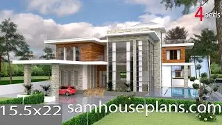House Plans 15.5x22.4m Sketchup Drawing + Render