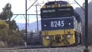 82 and DL class locos with loaded coal , depart Lithgow.