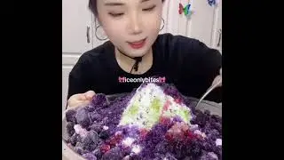 MIX COMPLICATION: EATING CRUNCHY SHAVED ICE BITES WITH MATCHA AND DIFFERENT COLORS AND FLAVORS 💚🩷🤍