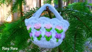 Crochet Hanging Flower Basket I Crochet Flower Bag