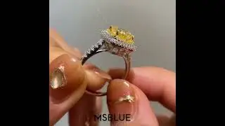 MSBLUE ICE+ 4 CT. Yellow Cushion Gemstone Double Halo Ring
