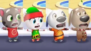Talking Tom Gold Run - Ben Vs Tom Vs Hank Vs Angela Chasing Rakoon On Bikes - New Hero Suit Gameplay