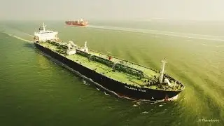 Phantom 3 - Tanker Palawan Star & Container ship OOCL Belgium Aerial View at Sea 4K