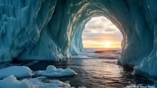Winter Ocean Waves crashing against an Ice Cave | 5 Hours | Midnight Sun |  ASMR