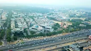Gurgaon aerial view of Delhi NCR development  dizzying traffic and buildings