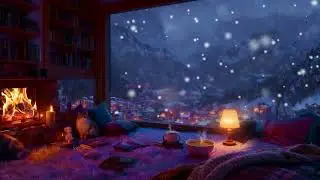 Winter Whisper Jazz Lounge LIVE 24/7 🔥 Fireplace + Snowfall Ambience