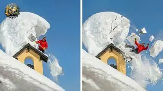 Idiot Snow Removal: Massive Roof Avalanche | Extreme Dangerous Plow Truck Fails #4