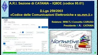 5ª Sessione Didattica (23/01/2021) - Il Codice delle Comun. Elettroniche  Relatore: IW9CTJ C. CARUSO