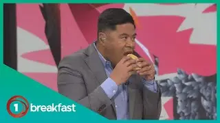 Watch: Daniel Faitaua tries chicken chips, mince and chocolate pie