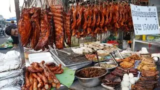 Best Cambodian Street Food @Olympic Market - Yummy Exotic Food, Grill Fish & More Meat For Selling