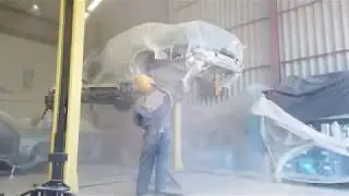 lathams  restoration - BMW E39 M5 Sandblasting Underside the start of the restoration