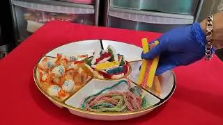 Platter Kinder Bons Haribo Pailles Lucioles Sour Laces Croco ASMR 🍬🍭🎉😋 #asmr #platter #shorts #short
