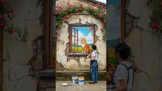 3D painted cat wall beautification check-in wall painting art street art wall painting mural wal