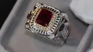 mens red ruby ring, mens red diamond ring, big red diamond ring, womens red diamond ring
