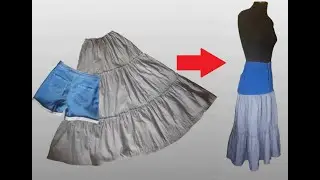Upcycling old denim shorts and three layered bohemian skirt