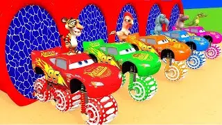 Lightning McQueen Monster Cars vs Animals Challenge | BeamNG Drive Funny Races & Crashes