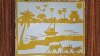 collage making/school project making/dry leaf craft ideas/dry leaf art/leaf craft village scenery