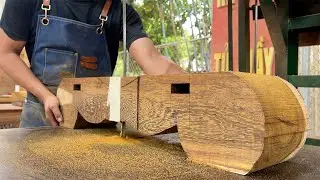 Incredible Solid Wood Project! A Massive Handmade Coffee Table Crafted from a Single Tree Trunk!