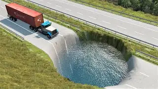 Cars vs Giant Pit - Water Potholes - BeamNG.Drive