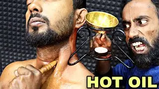 Pain Relief Throat Massage with Hot Oil | Heavy Oil Neck Massage ASMR | Neck Cracking with 3d Sound