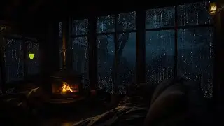 Cozy Cabin Rain Sounds with Fireplace at Night | Deep Relaxing Ambience for Sleep, Study and Focus