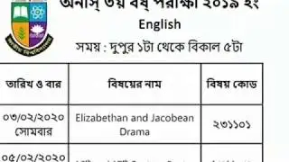 Honours 3rd year Routine 2020 English Department