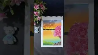 Poster colour painting #pink#tree#learn #letspaint #youtubeshorts #painting #art #poster #practice