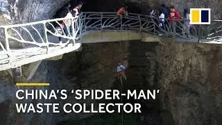 China&rsquo;s &lsquo;spider-man&rsquo; waste collector scales 1,500-metre high cliffs to pick up tourists&rsquo; trash