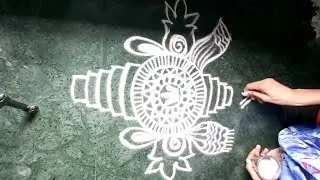 #rangoli_kolam_muggulu# सुदर्शन चक्र रांगोळी/Sudarshan chakra rangoli design/Pooja kolam