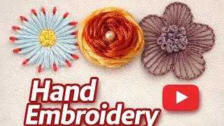 3 Different Hand Embroidery Flower Ideas | Step by Step 🌹🌻🏵️ #handembroidery #handmade #viralvideo