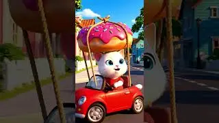 Kids Cartoon White Cat & Brown Bunny Share a Giant Strawberry Donut