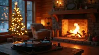 Cozy cabin Ambience with Fireplace Crackles 🔥 Cozy Fireplace Crackling Christmas Jazz Music.